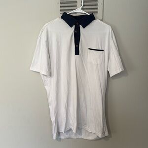 State & Liberty Men’s White Polo - XL - Navy Blue Collar